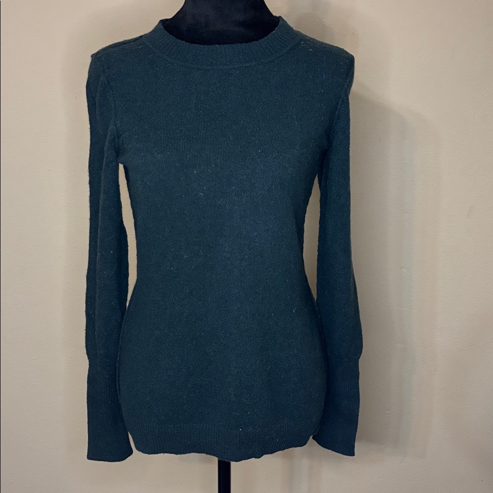 AQUA Cashmere Forest Green Long Sleeve Crew Neck Sweater | Medium |